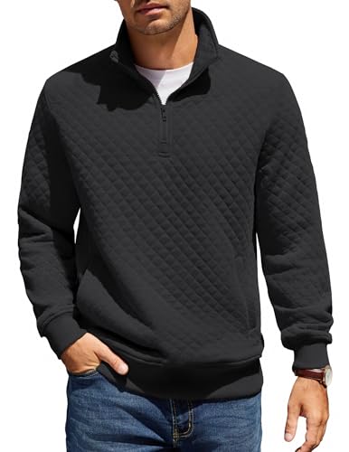 COOFANDY Sweatshirt Herren mit Reißverschluss Stehkragen Pullover Regular Fit Half Zip Neck Sweatshirt Zip Polo Langarm Sweater Winter Warm Langarmshirt Schwarz L von COOFANDY