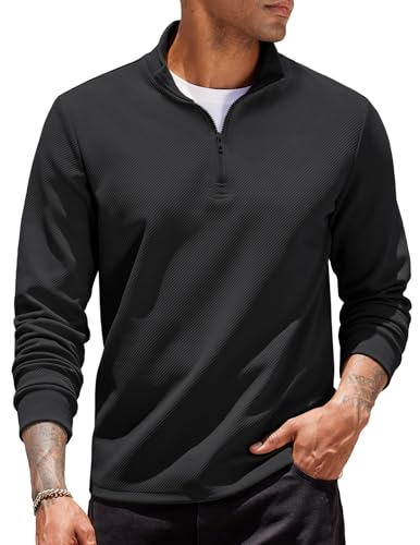 COOFANDY Sweatshirt Herren ohne Kapuze Troyer Pullover mit Reißverschluss Stehkragen Pullover Langarmshirt Zip Sweatshirts für Herren Schwarz XXL von COOFANDY