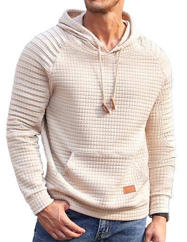 COOFANDY Sweatshirt mit Kapuze Langarm Karierten Kordelzug Pullover Sport Hoodie Herren helles Khaki L von COOFANDY