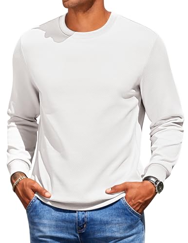 COOFANDY Sweatshirts für Herren Langarm Pullover Basic Sweatshirt mit Rundhals Langarmshirts Pulli Winter Pullover für Männer Ohne Kapuze Weiß S von COOFANDY