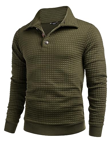 COOFANDY Sweatshirts für Herren Waffel Sweatshirt Winter Pullover mit Kragen Stehkragen Sweatshirt Business Pullover Sweatshirts ohne Kapuze Armeegrün M von COOFANDY