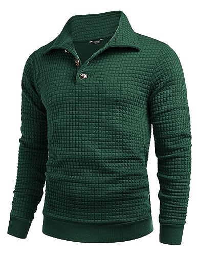COOFANDY Sweatshirts für Herren Waffel Sweatshirt mit Kragen Herrenpullover Langarm Sweatshirt Knof Rollkragenpullover Winter Sweatshirts Grün S von COOFANDY