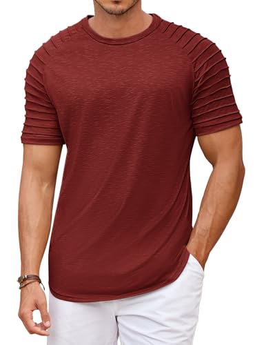 COOFANDY T-Shirt Herren Rundhals Gym Shirts Kurzarm Funktionsshirt Raglan Ärmel Muscleshirt Bodybuilding Tops Rot M von COOFANDY
