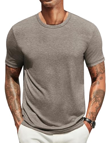 COOFANDY T Shirt Herren Sommer T Shirt Rundhals T-Shirt Unterhemd Kurzarm Shirt Männer Sommer Basic Tops Einfarbig Basic Tshirt Unterziehshirt Dunkelkhaki XXL von COOFANDY