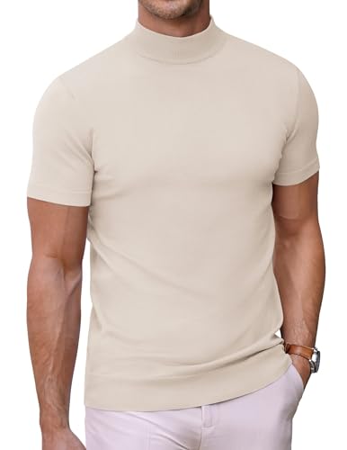 COOFANDY T-Shirt Herren Strick Kurzarm Shirt Stehkragen Männer T Shirt Rollkragenshirt Basic Tops Mondgrau L COOFANDY T-Shirt Herren Strick Kurzarm Shirt Stehkragen Männer T Shirt Rollkragenshirt Basic Tops Mondgrau L von COOFANDY