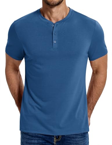 COOFANDY T Shirt Mit Knopfleiste Herren Kurzarm Sommer Atmungsaktiv Henley Tshirt Herren Dünn Tops Denim Blau M von COOFANDY