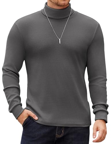 COOFANDY T-Shirts für Herren Rollkragen Langarmshirt Winter Herren Thermoshirt Freizeit Rollkragenpullover Elastisch Männer T Shirt Langarm Dunkelgrau XL von COOFANDY
