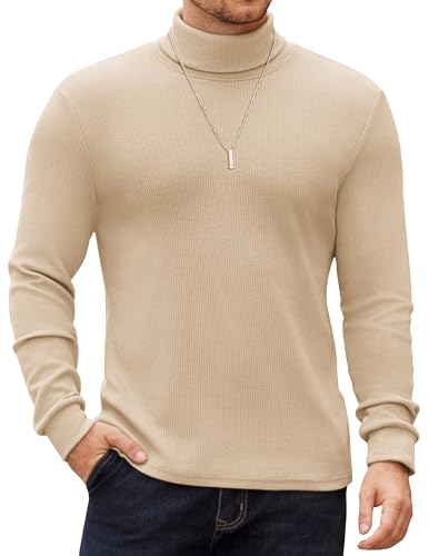 COOFANDY T-Shirts für Herren Rollkragen Langarmshirt Winter Herren Thermoshirt Freizeit Rollkragenpullover Elastisch Männer T Shirt Langarm Khaki M von COOFANDY