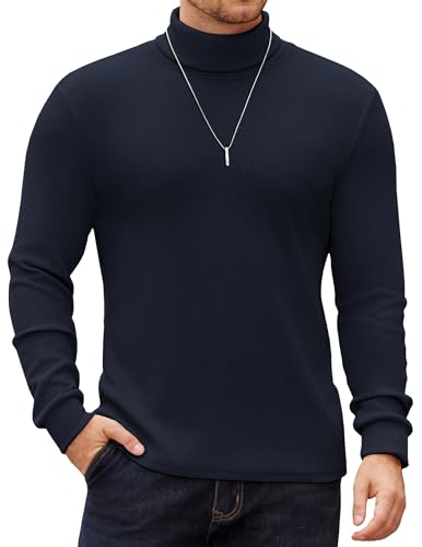 COOFANDY T-Shirts für Herren Rollkragen Langarmshirt Winter Herren Thermoshirt Freizeit Rollkragenpullover Elastisch Männer T Shirt Langarm Marineblau S von COOFANDY
