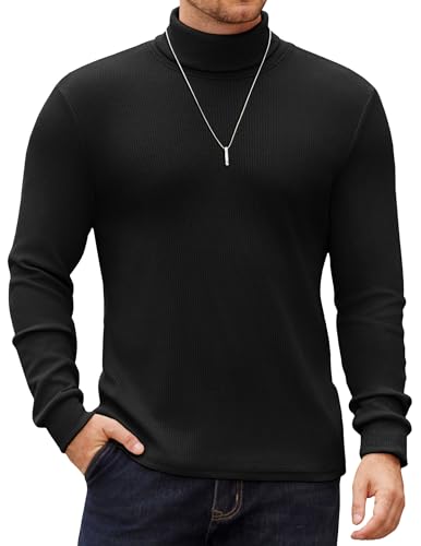 COOFANDY T-Shirts für Herren Rollkragen Langarmshirt Winter Herren Thermoshirt Freizeit Rollkragenpullover Elastisch Männer T Shirt Langarm Schwarz XL von COOFANDY