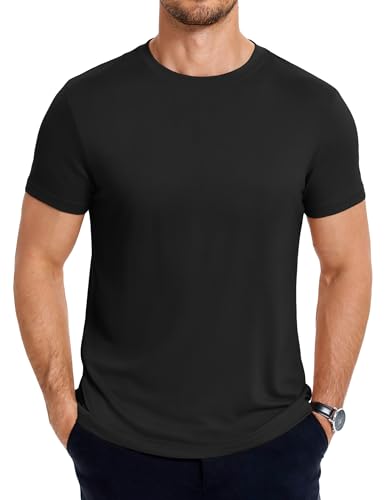COOFANDY T-Shirts für Herren Sommer Rundhals T Shirt Kurzarm Einfarbig Crew Neck Shirt Schwarz XL von COOFANDY