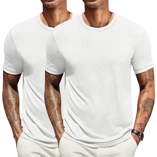 COOFANDY T-Shirts für Herren Sommer T-Shirt Rundhals T Shirt Kurzarmshirt Casual Tshirts Unterhemd Einfarbig Basic Tshirt Unterziehshirt Weiß-2er Pack XXL COOFANDY T-Shirts für Herren Sommer T-Shirt Rundhals T Shirt Kurzarmshirt Casual Tshirts Unterhemd Einfarbig Basic Tshirt Unterziehshirt Weiß-2er Pack XXL von COOFANDY