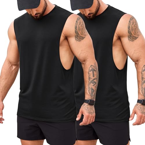 COOFANDY Tank Top Gym Herren Muskelshirt Workout Fitness Ärmelloses Cut Off Shirt Schwarz Schwarz 2 Stück S von COOFANDY