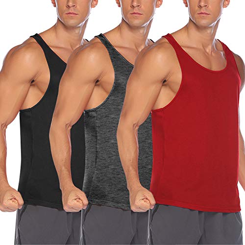 COOFANDY Tank Top Herren 3er Pack Ärmelloses Unterhemden Muskelshirts Athletic Achselhemden Classic Rundhals-Ausschnitt Schwarz/Rot/Dunkelgrau L von COOFANDY