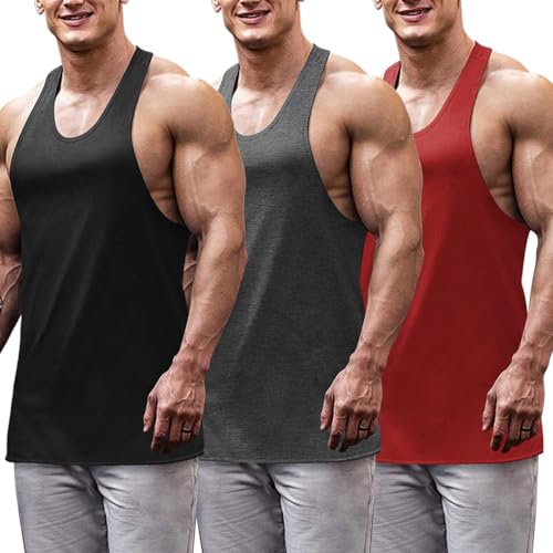 COOFANDY Tank Top Herren 3er Pack Ärmelloses Unterhemden Muskelshirts Athletic Achselhemden Classic Rundhals-Ausschnitt Schwarz/Rot/Dunkelgrau XXL von COOFANDY