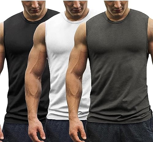 COOFANDY Tank Top Herren 3er Pack ärmellose Unterhemden Fitness Axelshirt Herren Muskelshirts Athletic Rundhals-Ausschnitt Schwarz/Weiß/Grau L von COOFANDY