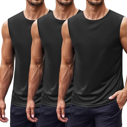 COOFANDY Tank Top Herren 3er Pack Fitness Shirt Ärmelloses Laufshirt Muscle Shirt Bodybuilding Achselshirts Schnelltrocknend Tanktop Schwarz XL von COOFANDY