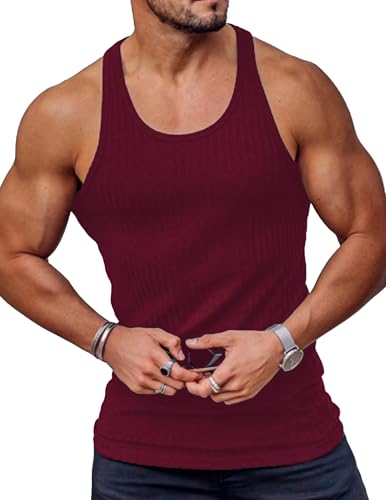 COOFANDY Tank Top Herren Gym Bodybuilding Shirts Ärmellose Muskelshirts Männer Gym Sleeveless Workout Tankshirt Rot M von COOFANDY