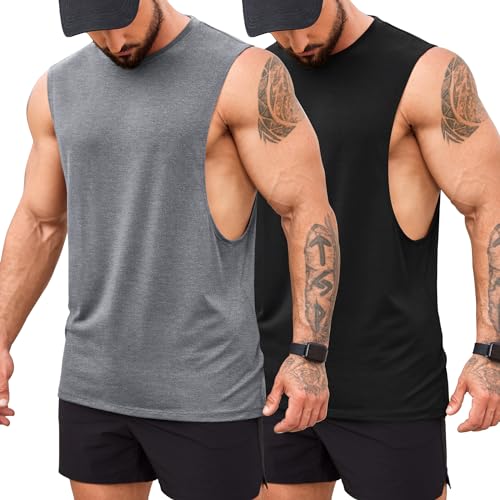 COOFANDY Tank Top Herren Gym Cut Off Muskelshirts Ärmelloses Shirt Herren Schwarz Grau 2 Stück S von COOFANDY