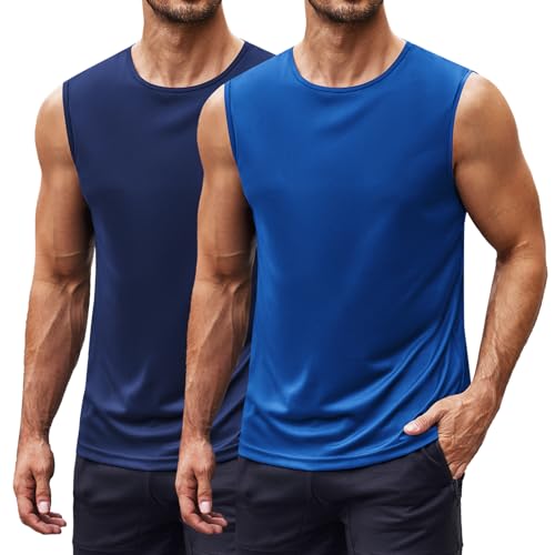COOFANDY Tanktop Herren 2er Pack Achselshirts Gym Workout Männer Sommer Cut Off Tank Tops Blau/Marineblau L von COOFANDY