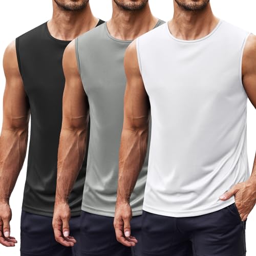 COOFANDY Tanktop Herren Sport Shirt Männer Ärmellose Muscle Fit Gym Shirt Herren Achselshirts Schwarz/Weiß/Hellgrau M von COOFANDY