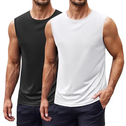 COOFANDY Tanktop Herren Ärmelloses Shirt Gym Tank Top Bodybuilding Shirt Fitness Muskelshirts Laufshirt Schwarz/Weiß M von COOFANDY