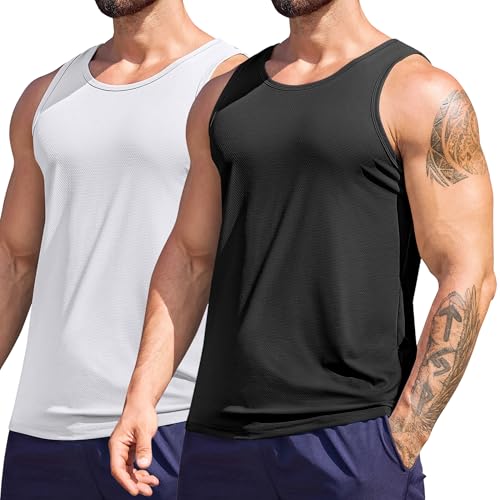 COOFANDY Tank Top Herren Ärmelloses Shirt Sommer Muskelshirts Gym Sport Achselshirts Fitness Muscle Shirt Atmungsaktiv Tanktops Männer Laufshirt Regular Fit Schwarz/Weiß S von COOFANDY