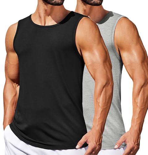 COOFANDY Tank Top für Herren Achselshirts 2er Gym Sport TopsÄrmellosees Unterhemd Fitness Shirts Schwarz/Hellgrau (2 Stück) M von COOFANDY