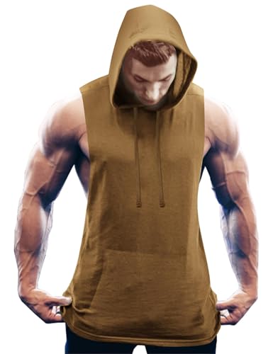COOFANDY Tank Tops Herren Gym Shirt Workout Hoodie Tanktop Cut Off Muskelshirt Fitness Ärmelloses Shirt Sport Tshirts Herren Kapuzenpullover Braun(1 Stück) XXL von COOFANDY