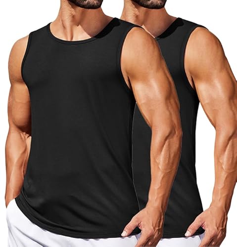 COOFANDY Tank Tops für Herren Sport Achselshirts Sommer 2er Pack Basketball Laufshirt Unterhemd Schwarz/Schwarz (2 Stück) XL von COOFANDY