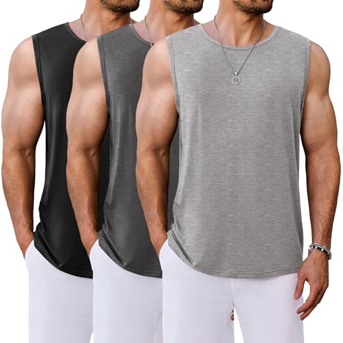 COOFANDY Männer Ärmellose Tank Tops Herren Training Sports Achselshirts Gym Funktionsshirt Schwarz/Hellgrau/Dunkelgrau (3 Stück) XXL von COOFANDY