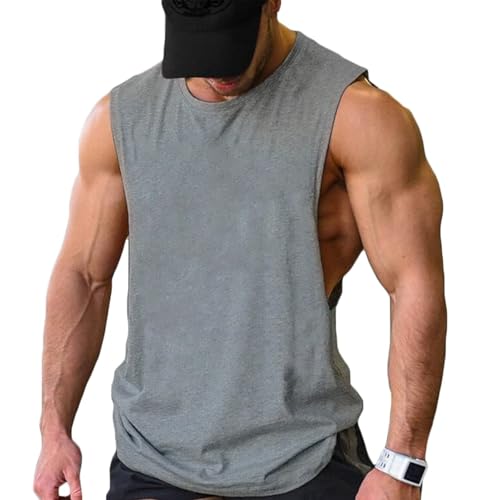 COOFANDY Tanktops Gym Muscle Shirt Herren Workout Muskel Männer Bodybuilding Ärmelloses Axelshirt Grau(1 Stück) M von COOFANDY
