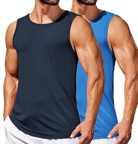 COOFANDY Tank Top Herren Ärmelloses Shirt Trainings Shirt Tanktops Männer Gym Training Unterhemd Blau/Marineblau (2 Stück) L von COOFANDY