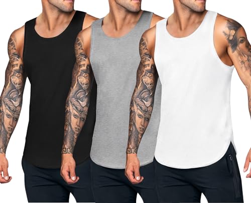 COOFANDY Tanktops Herren Gym Unterhemden Stringer Tank Top Ärmellose Tankshirt Männer Muskelshirts Bodybuilding Herren Kleidung Schwarz/Grau/Weiß L von COOFANDY