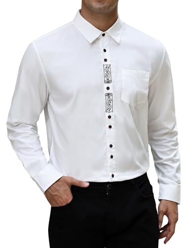 COOFANDY Trachten Hemden Herren Baumwolle Oktoberfest Hemd Slim Fit Langarm elegant Bayrisches Freizeithemd Weiß XXL von COOFANDY
