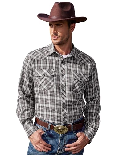 COOFANDY Hemd Herren Langarm Kariertes Freizeithemd Herren Cowboy Hemd Herren Karohemd Arbeitshemden Grau M von COOFANDY