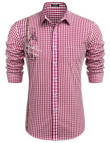 COOFANDY Trachtenhemd Herren Kariertes Oktoberfest Hemd Slim Fit Langarm Freizeit Karohemd für Männer von COOFANDY