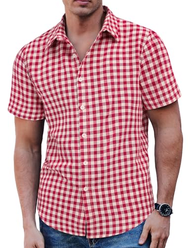 COOFANDY Trachtenhemd Herren Kurzarm Kariertes Freizeithemd Casual Regular Fit Trachtenhemd Baumwolle Sommerhemd Weiß Rot XXL COOFANDY Trachtenhemd Herren Kurzarm Kariertes Freizeithemd Casual Regular Fit Trachtenhemd Baumwolle Sommerhemd Weiß Rot XXL von COOFANDY