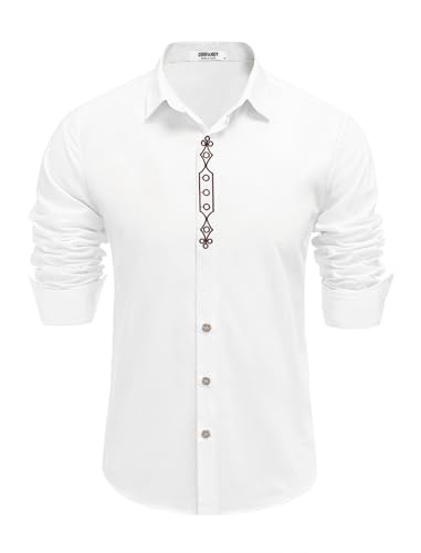 COOFANDY Trachtenhemd Herren Oktoberfest Herren Outfit Hemd Oktoberfest Bayrische Tracht Festhemd Bierfest Oberteil Freizeithemd Herrenhemden Weiß-B 3XL von COOFANDY