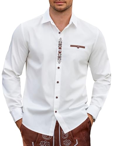 COOFANDY Trachtenhemd Herren Slim Fit Oktoberfest Hemd Langarm Bayrische Trachten Hemden Oktoberfest Herren Outfit Festhemd Bierfest Oberteil Weiß-C L von COOFANDY