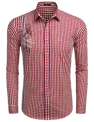COOFANDY Trachtenhemden für Herren Oktoberfest Hemd Slim Fit Freizeit Langarm Männer Karohemd mit Bestickt von COOFANDY