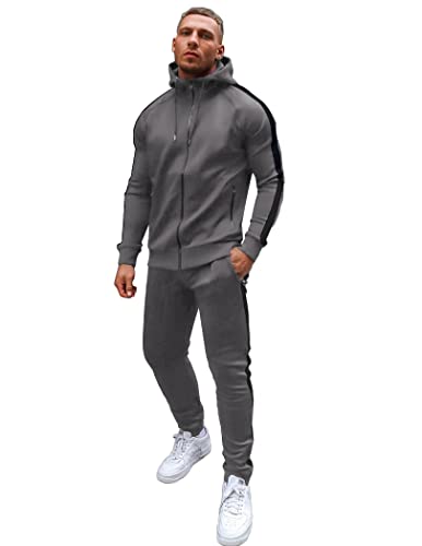 COOFANDY Jogginganzug Herren Trainingsanzug Sportanzug Tracksuit Full Zip Sportanzug Jogginghose Set Sportbekleidung mit Kapuze Outfit Grau L von COOFANDY