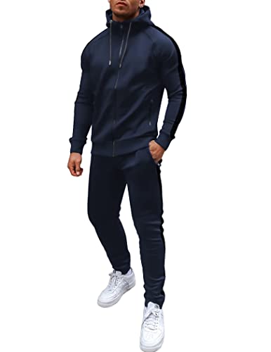 COOFANDY Trainingsanzug Herren Jogginganzug Tracksuit Sportanzug Jogginghose Sportanzüge mit Kapuze und Full Zip Sport & Freizeit Navy Blau L von COOFANDY