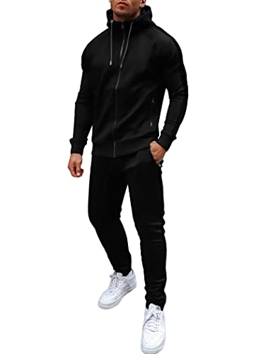 COOFANDY Sportanzug Herren Trainingsanzug Jogginganzug Tracksuit Jogginghose Streatwear Hoodie Herren mit Kapuze Casual Set Sport & Freizeit 2 Piece Set Schwarz L von COOFANDY