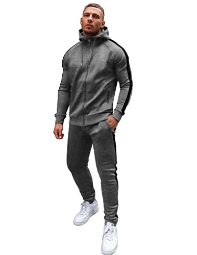 COOFANDY Trainingsanzug Herren Jogginganzug Tracksuit Sportanzug Sporthose Herren Lang Sweatsuits Kapuzenpullover Herren Full Zip Hoodie Set Freizeitanzug Dunkelgrau XL von COOFANDY