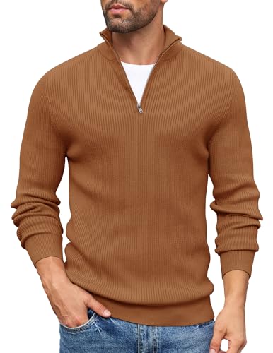 COOFANDY Troyer Herren Half Zip Pullover Rollkragenpullover Arbeitspullover Rollkragen Pullover mit Reißverschluss Winterpullover Pulli Hellbraun XXL COOFANDY Troyer Herren Half Zip Pullover Rollkragenpullover Arbeitspullover Rollkragen Pullover mit Reißverschluss Winterpullover Pulli Hellbraun XXL von COOFANDY