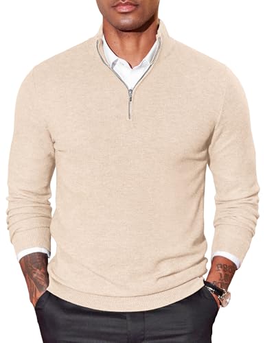 COOFANDY Pullover Herren Rollkragenpullover Half Zip Pullover Slim Fit Troyer Strickpullover mit Reissverschluss Winterpullover Einfarbig Hautfarbe XL COOFANDY Pullover Herren Rollkragenpullover Half Zip Pullover Slim Fit Troyer Strickpullover mit Reissverschluss Winterpullover Einfarbig Hautfarbe XL von COOFANDY