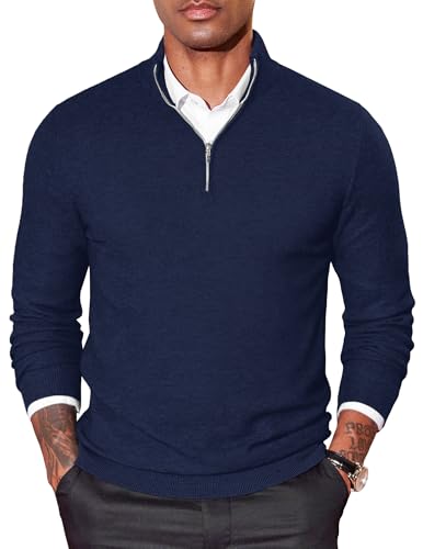 COOFANDY Troyer Herren Rollkragenpullover Half Zip Pullover Slim Fit Strickpullover mit Reissverschluss Winterpullover Einfarbig Herrenpullover Business Marineblau XXL COOFANDY Troyer Herren Rollkragenpullover Half Zip Pullover Slim Fit Strickpullover mit Reissverschluss Winterpullover Einfarbig Herrenpullover Business Marineblau XXL von COOFANDY