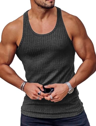 COOFANDY Unterhemd Herren Strick Tank Top Sport Ärmelloses Shirt Fitness Vest Sleeveless T-Shirt für Training Muskelshirts Dunkelgrau XL von COOFANDY