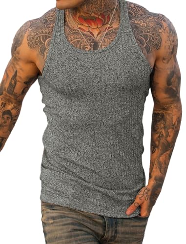 COOFANDY Unterhemd Herren Strick Tank Top Sport Ärmelloses Shirt Fitness Vest Sleeveless T-Shirt für Training Muskelshirts Hellgrau 4XL von COOFANDY